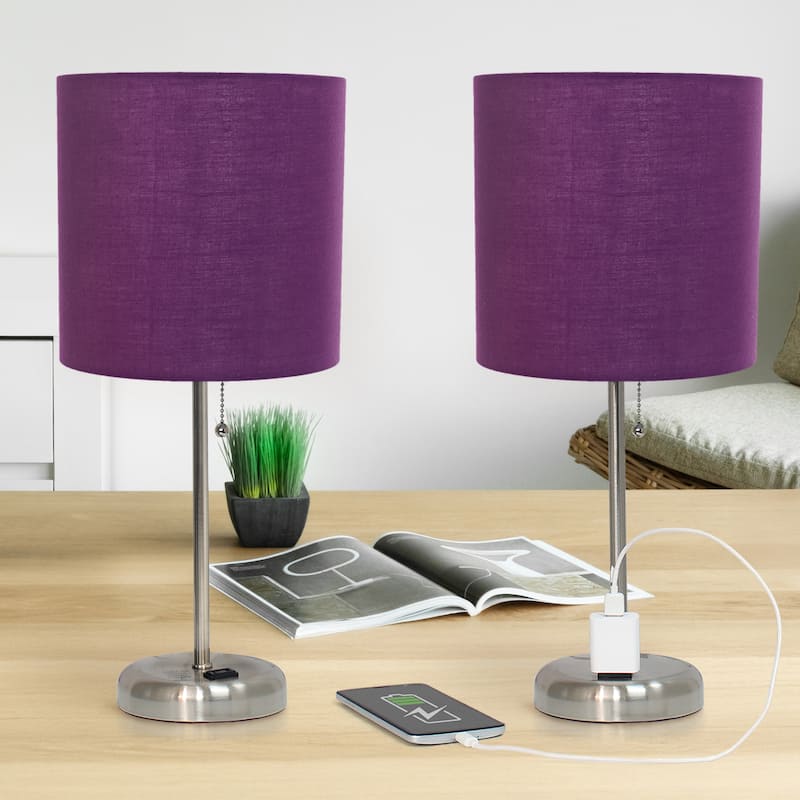 19.5" Modern Table Lamp with USB Charging Port and Fabric Shade for Home Office or Bedroom