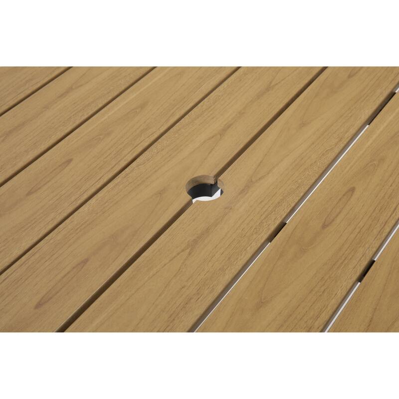 Outdoor Folding Dining Table for 4-6, Steel Frame with Umbrella Hole for Patio, Garden, Backyard, Deck, Poolside