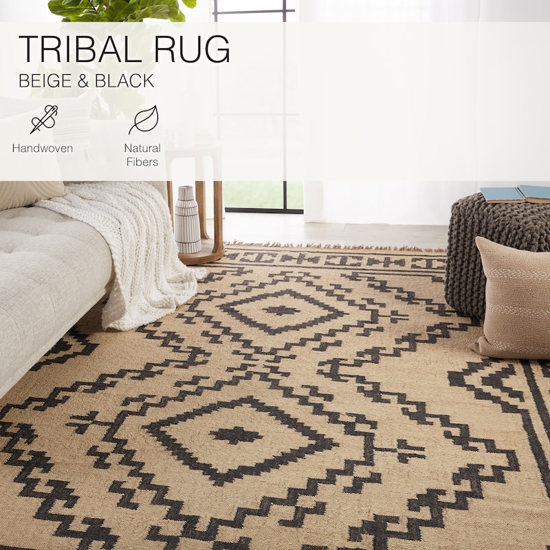 Effia Handmade Tribal Beige/ Black Area Rug