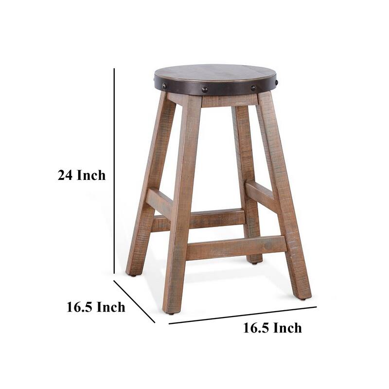 Ayka Round Counter Stool, Metal Band, Splayed Legs, Brown Mahogany