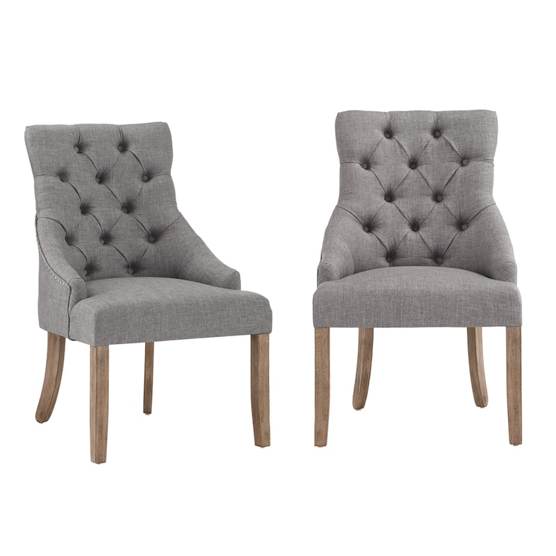 Plovdiv Linen Curved Back Tufted Dining Chairs (Set of 2) - Grey Linen