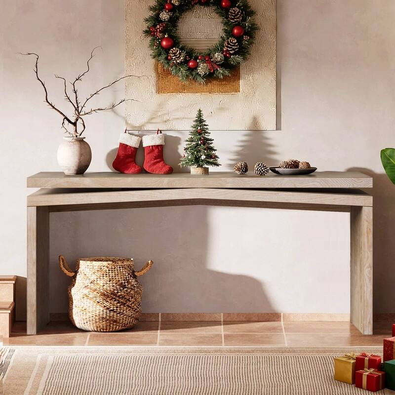 Rustic 65" Solid Wood Console Table for Farmhouse Entryway Living Room or Hallway Display Storage - Antique Natural