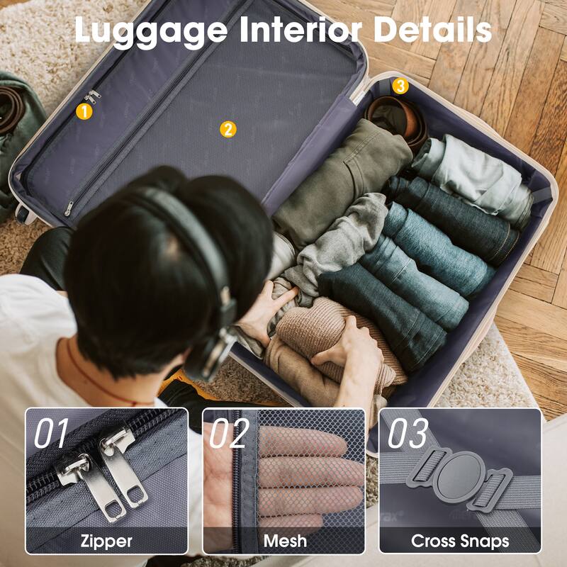 3-Piece Modern Hardshell Luggage Sets, 20''+24'' Suitcase+Bag, Lightweight Luggage with Spinner Wheels and TSA Lock