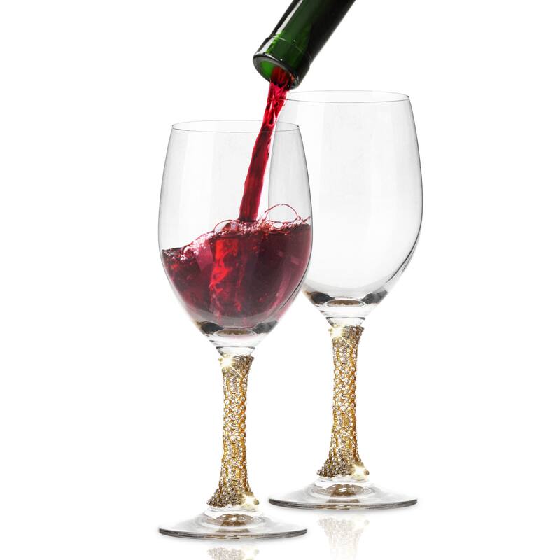Berkware Crystal Wine Glass with Gold or Silver Stem - 3" x 8" - Set of 2 - Gold