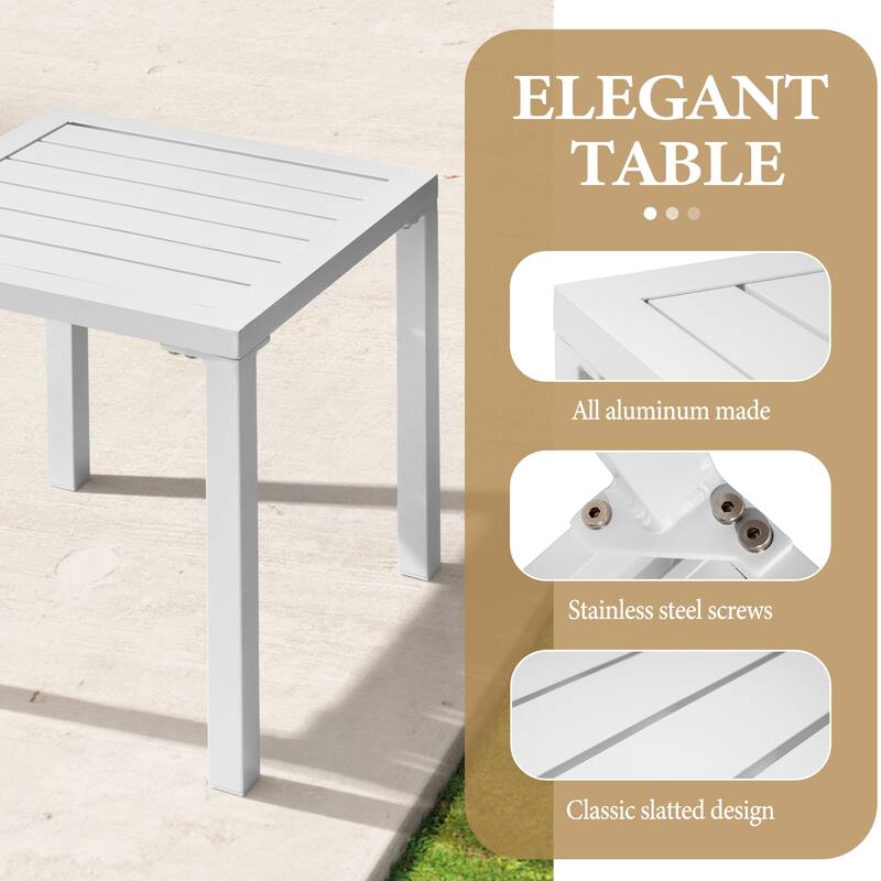 Outdoor Aluminum End Table Square Patio Side Table - 15.7" L x 15.7" W x 15.9" H