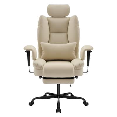 Ergonomic Office Chair PU Leather Computer Chair with Liftable Headrest Lumbar Support and High Backrest, for Home Office