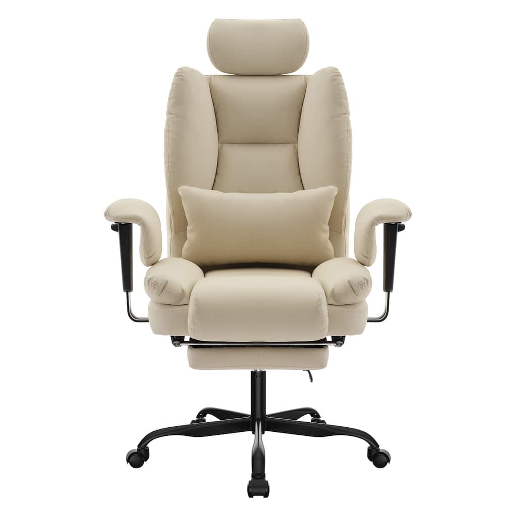 Ergonomic Office Chair PU Leather Computer Chair with Liftable Headrest Lumbar Support and High Backrest, for Home Office