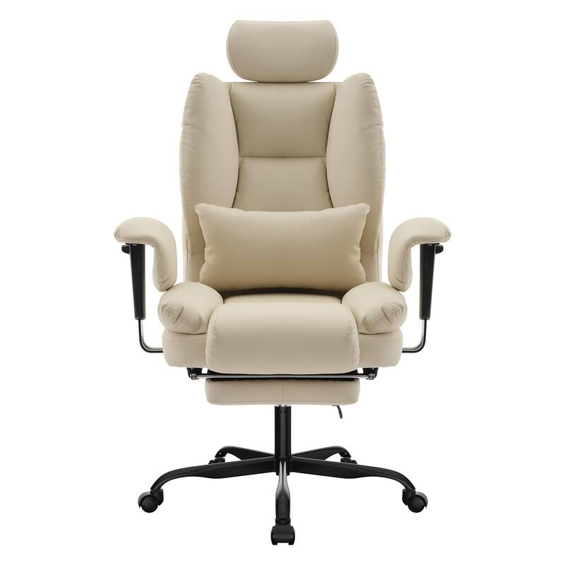 Office Chair Ergonomic 200 kg PU Leather Computer Chair with Lumbar Support and High Backrest - Beige