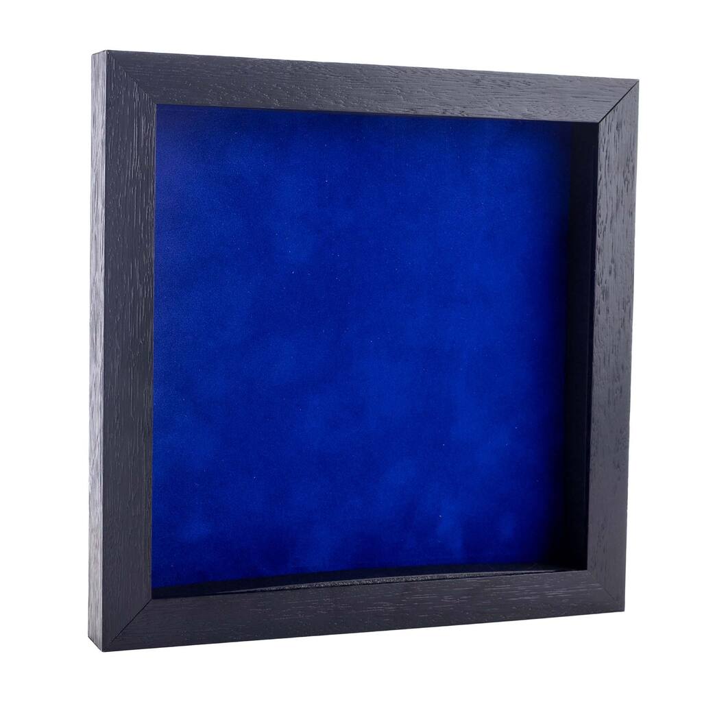 12x12 Shadow Box Frame Textured Black Wood | With a 3/4" Usable Display Depth | Includes a Royal Blue Real Suede Texture