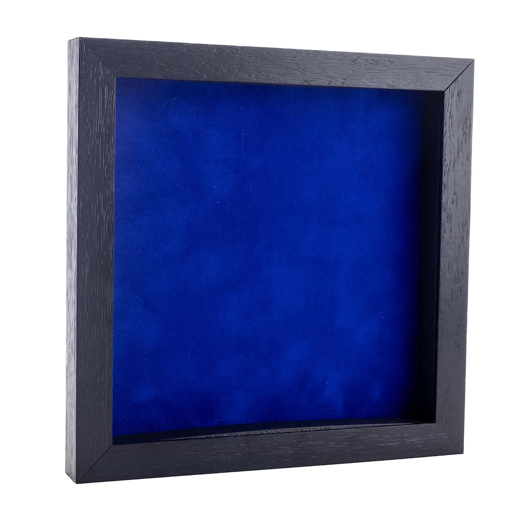 4x4 Shadow Box Frame Textured Black Wood | With a 3/4" Usable Display Depth | Includes a Royal Blue Real Suede Texture Acid-Free