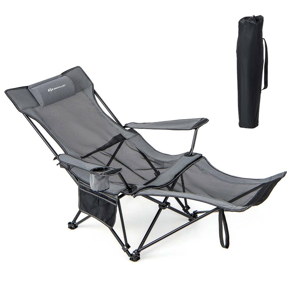 Goplus Camping Lounge Chair with Detachable Footrest & 4-Position - See Details