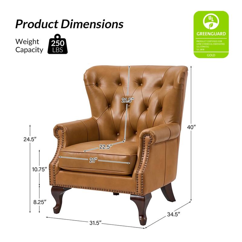 Gerhard Genuine Leather Armchair with Nailhead Trims and Removable Cushion Set of 2 by HULALA HOME