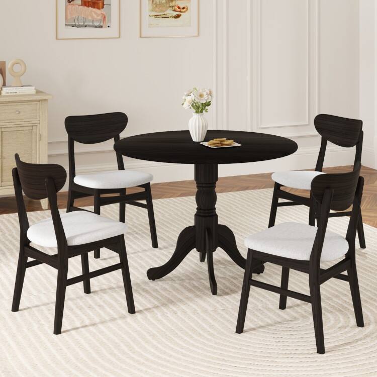 Rubber Wood Round Dining Table with Curved Legs and Adjustable Foot Pads - 40 x 40 x 29 inch (L x W x H)