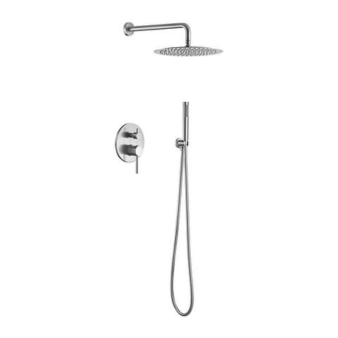 Wall Mounted Shower Faucet with Hand Shower Rain Shower System Set with 10 in Shower Head with Rough-in Valve