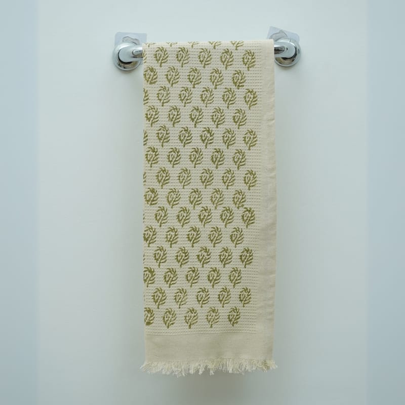 Fabdivine Hand Block Floral Print Waffle Weave Kitchen, Dining Room Use, Gift Hand Towel