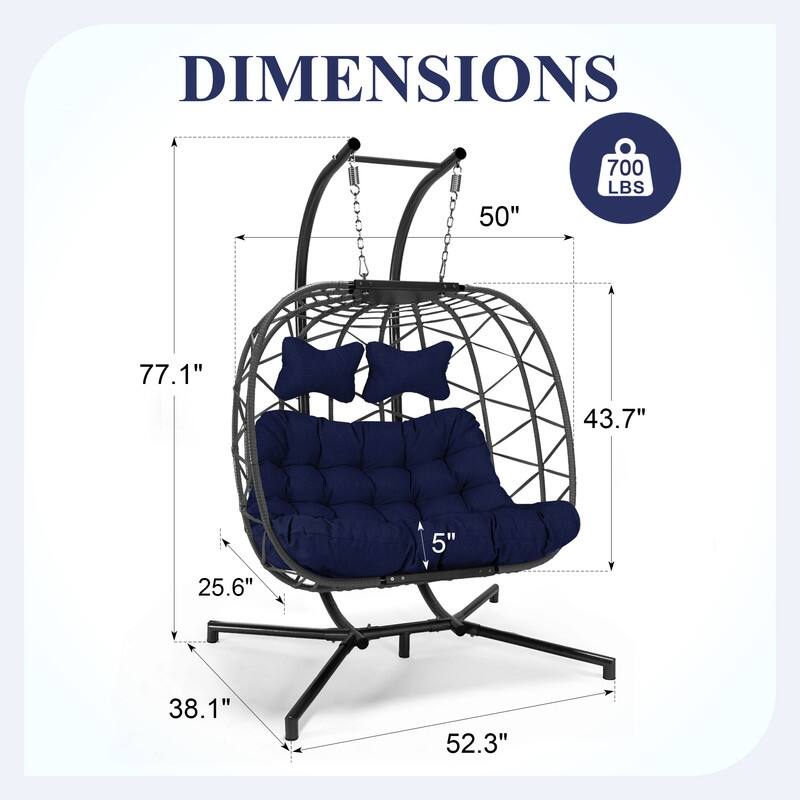 FINCATI Outdoor Oversized Double Egg Chair Swing, 700 lbs Double Egg Chair Outdoor, 2 Person Egg Chair Swing, Hanging Egg Chair