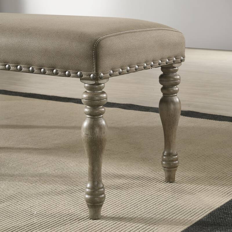 Roundhill Furniture Birmingham 8-Piece Dining Set, Extendable Table with Nailhead Chairs and Bench, Driftwood Finish