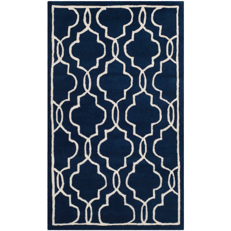 SAFAVIEH Handmade Chatham Nazzarena Modern Moroccan Wool Rug - 4' x 6' - Dark Blue/Ivory
