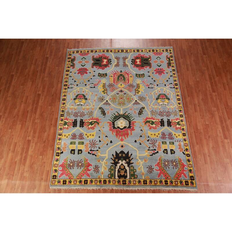 Light Blue Oushak Indian Area Rug Handmade Wool Carpet - 7'11" x 10'0"