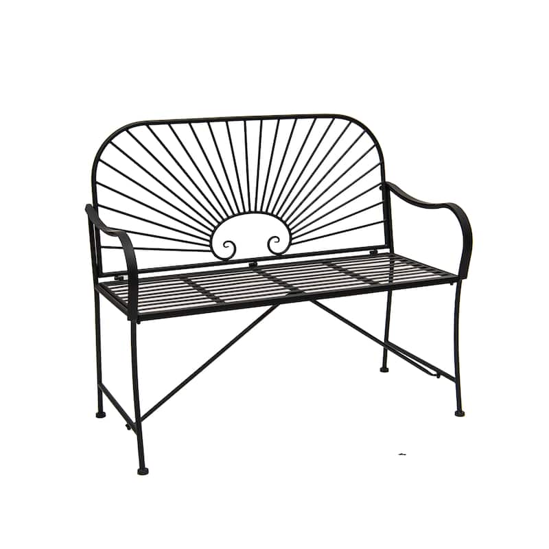 XBrand 44"L Iron Sun-Patterned Seat for Two Indoor/Outdoor Bench - Black