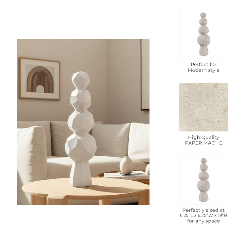 Pottery and Paper Mache Modern Geometric Sculpture with Stacked Design