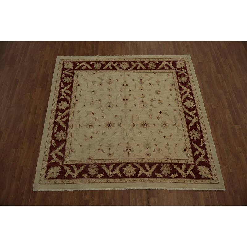 Hand Knotted Oriental 100% Wool Carpet Traditional All-Over Beige & Ivories Peshawar Area Rug - 7' 9'' X 8' 1''
