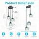 preview thumbnail 7 of 12, 3 Light Black Cluster Pendant Blue Textured Glass Adjustable Modern - 3-Lights