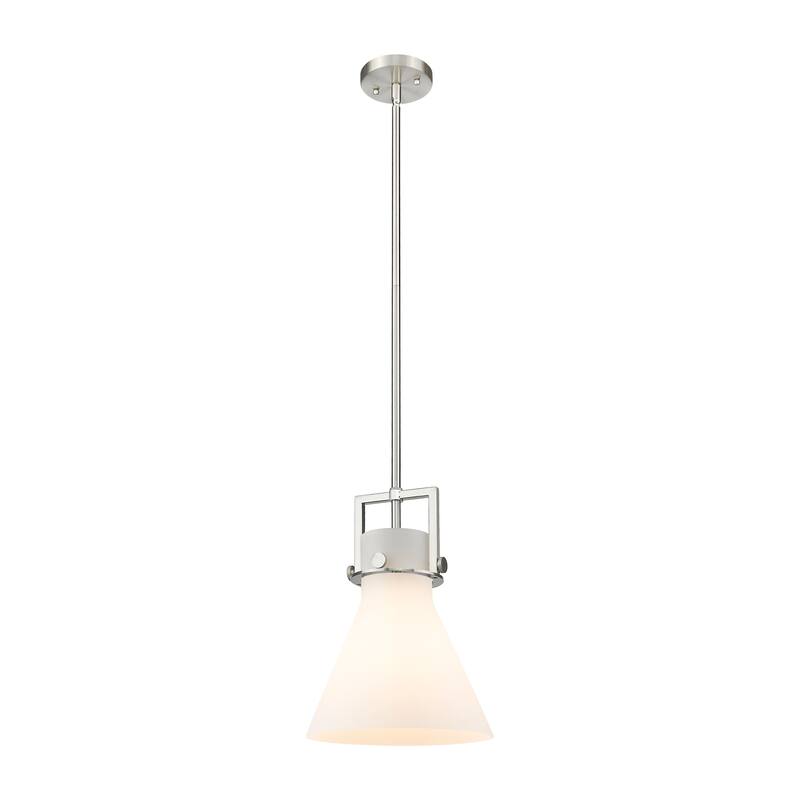 Innovations Lighting Newton Cone - 1 Light 10" Stem Hung Pendant - Satin Nickel/Matte White