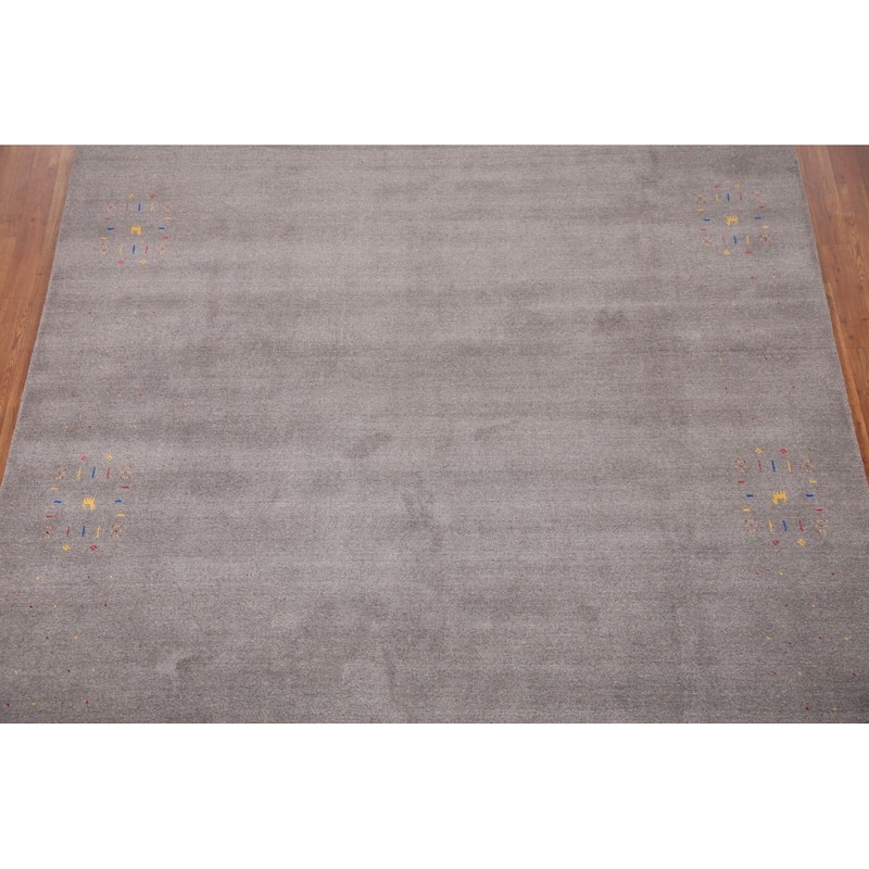 Silver Gray Gabbeh Oriental Area Rug Handmade Wool Carpet - 7'10" x 9'11"