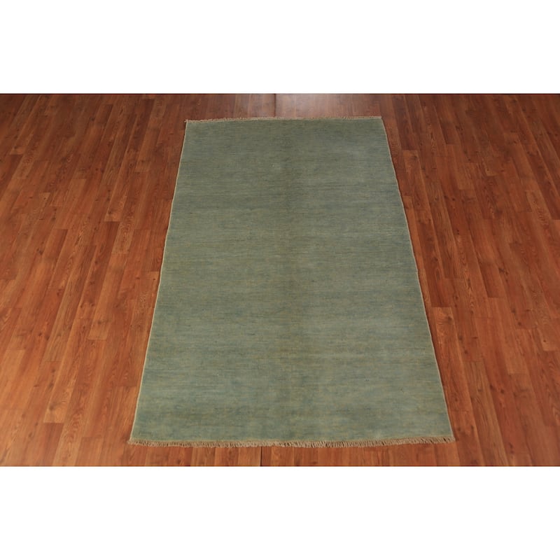 Green Gabbeh Modern Rug Hand-Knotted Wool Carpet - 3'10" x 6'0"