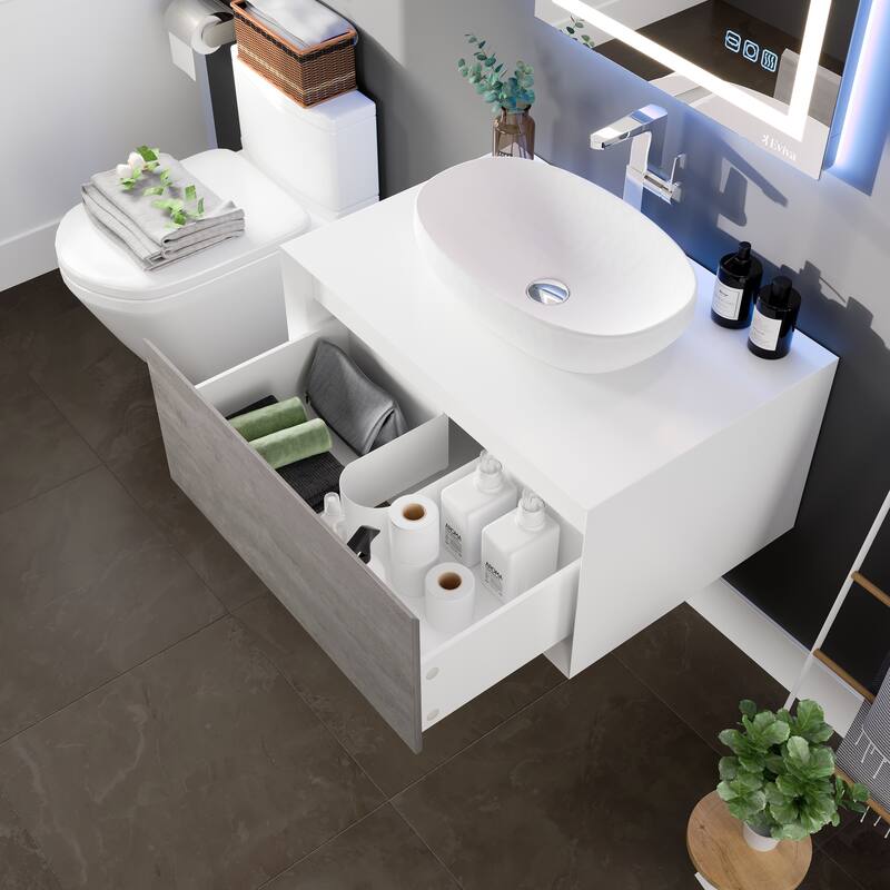 Eviva Santa Monica 30" Gray Wall Mount Bath Vanity with Acrylic Vessel Sink