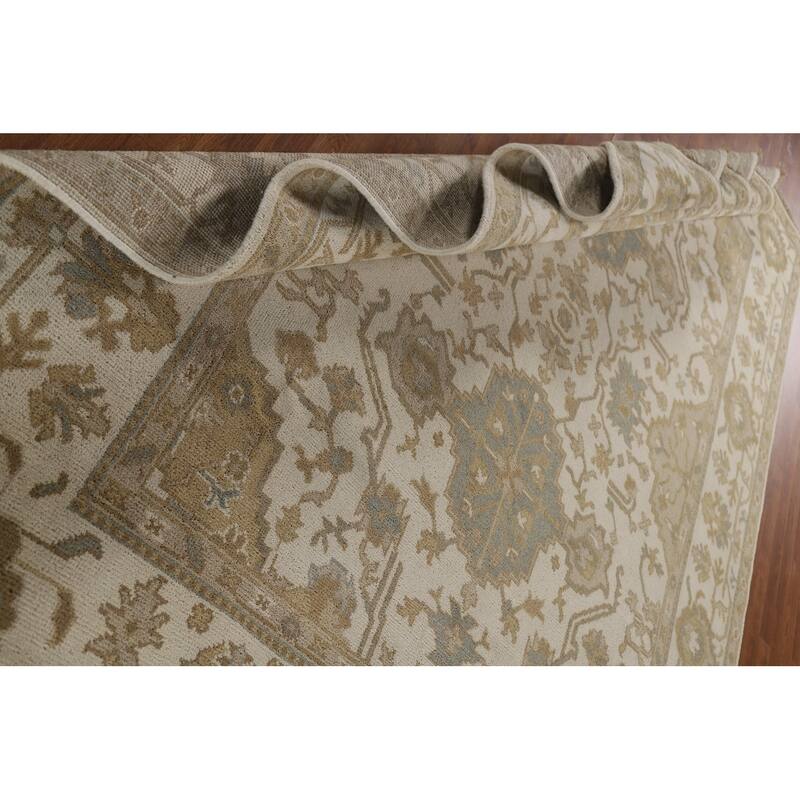Floral Beige Oushak Oriental Area Rug Handmade Wool Carpet - 8'0"x 10'2"
