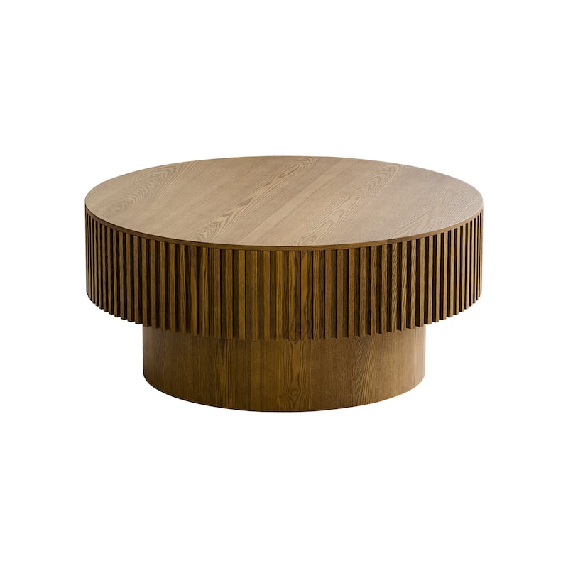 Modern 31.5" Round Coffee Table with Storage Solid Wood Veneer for Living Room and Bedroom Use