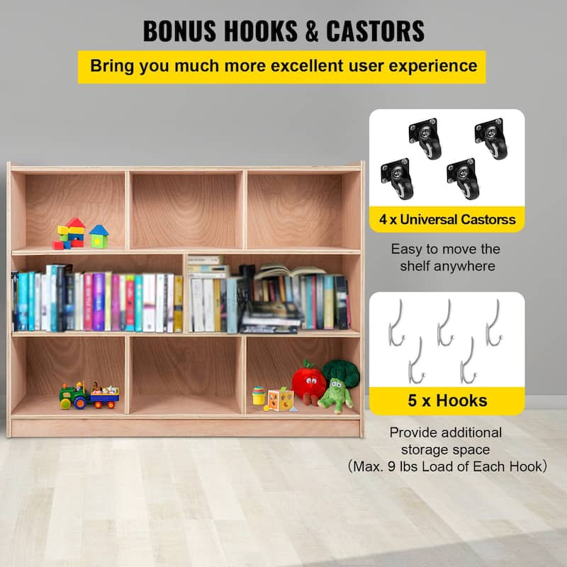 White Linen Wood Storage Cubby with 8 Compartments Kids Organizer Cabinet for Toys and Books - 48 × 13 × 36in