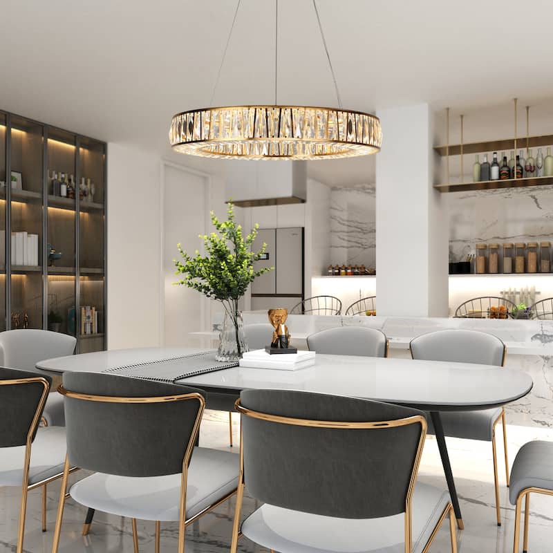 Modern 1-Light LED Crystal Ring Chandelier for Dining Living Room - D 25.6" x H 65.3" Max