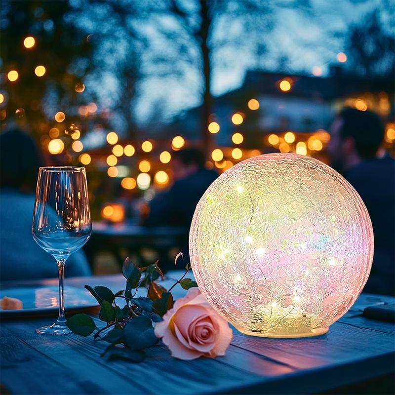 Crackle Glass LED Globe Light, Gold Mercury Orb Lamp for Christmas Decor, Table Centerpiece, Gift