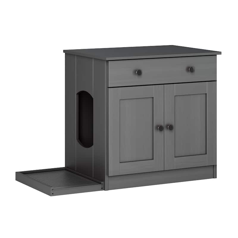 Palace Imports 100% Solid Wood Ziva 2-Door Cat Litter Box Enclosure with 2-Drawers and Litter Catch