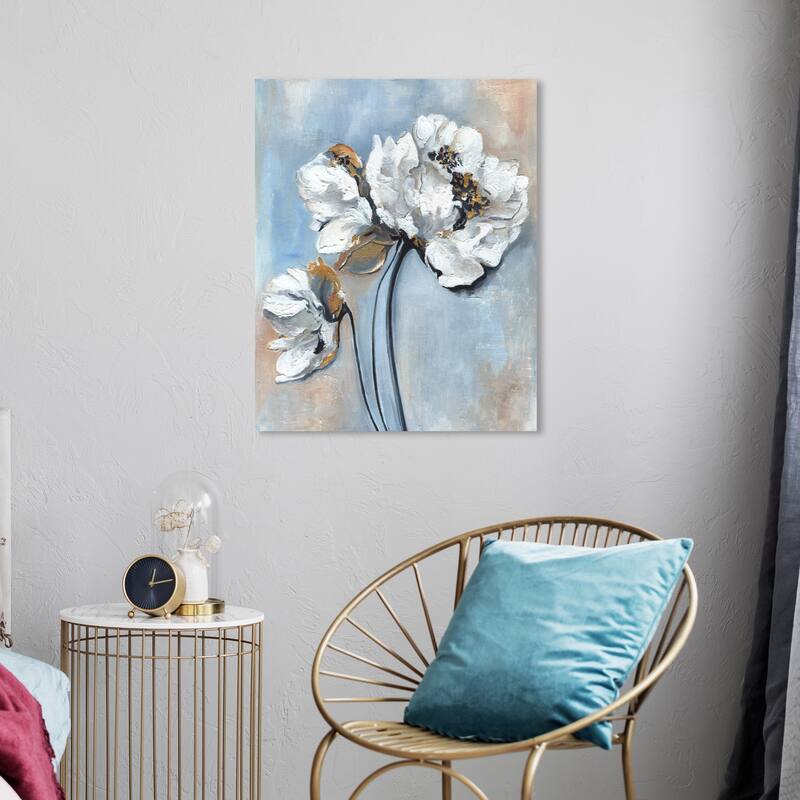 Wynwood Studio Canvas Floral and Botanical Vintage inspo White and French Country Wall Art Canvas Print - White, Gold - 24 x 20