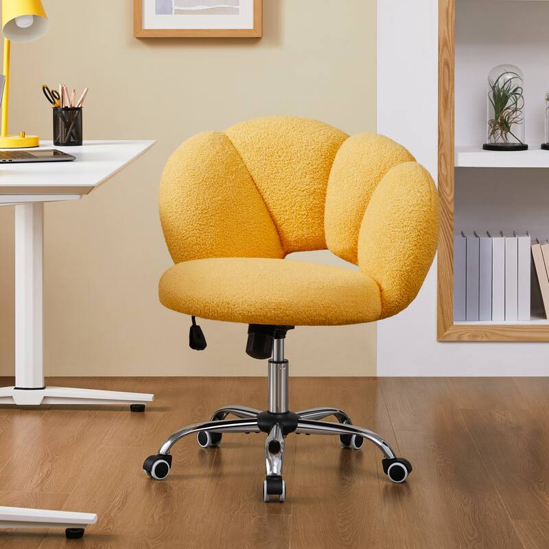 Yaheetech Upholstered Desk Chair Rolling Computer Chair with Cloud-shaped Backrest - Yellow