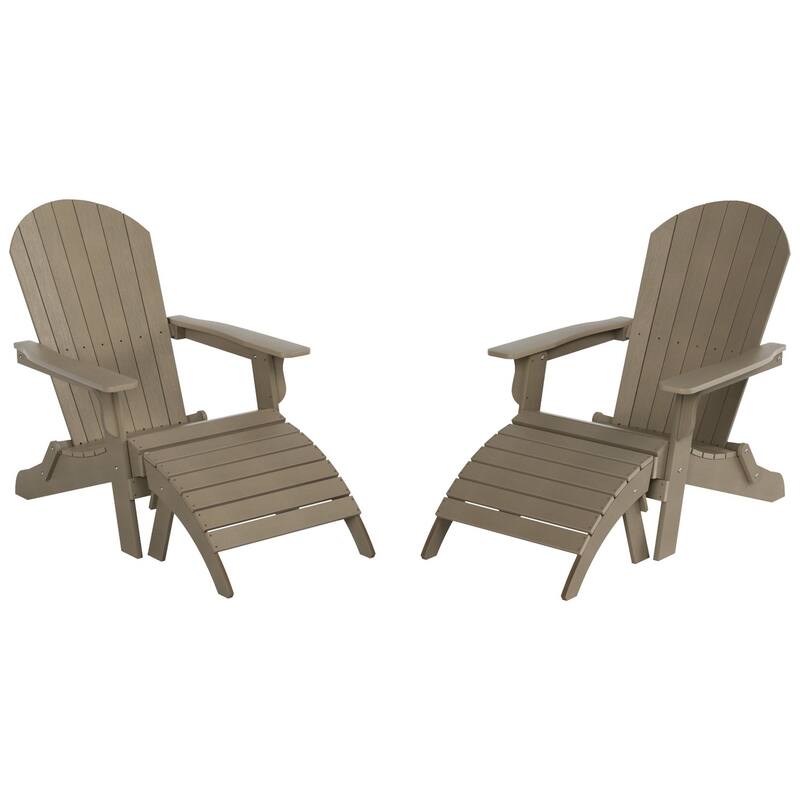 Vineyard HIPS Outdoor Folding Eco-Friendly All Weather Seashell Adirondack Chairs with Ottomans (4-Piece Set)