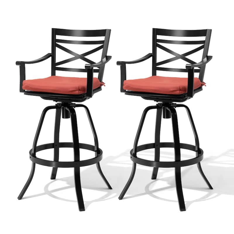Pellebant Patio Outdoor Aluminum Swivel Bar Stools with Sunbrella Cushion - 21.7 in W x 16.5 in D x 46 in H - Red-2PC