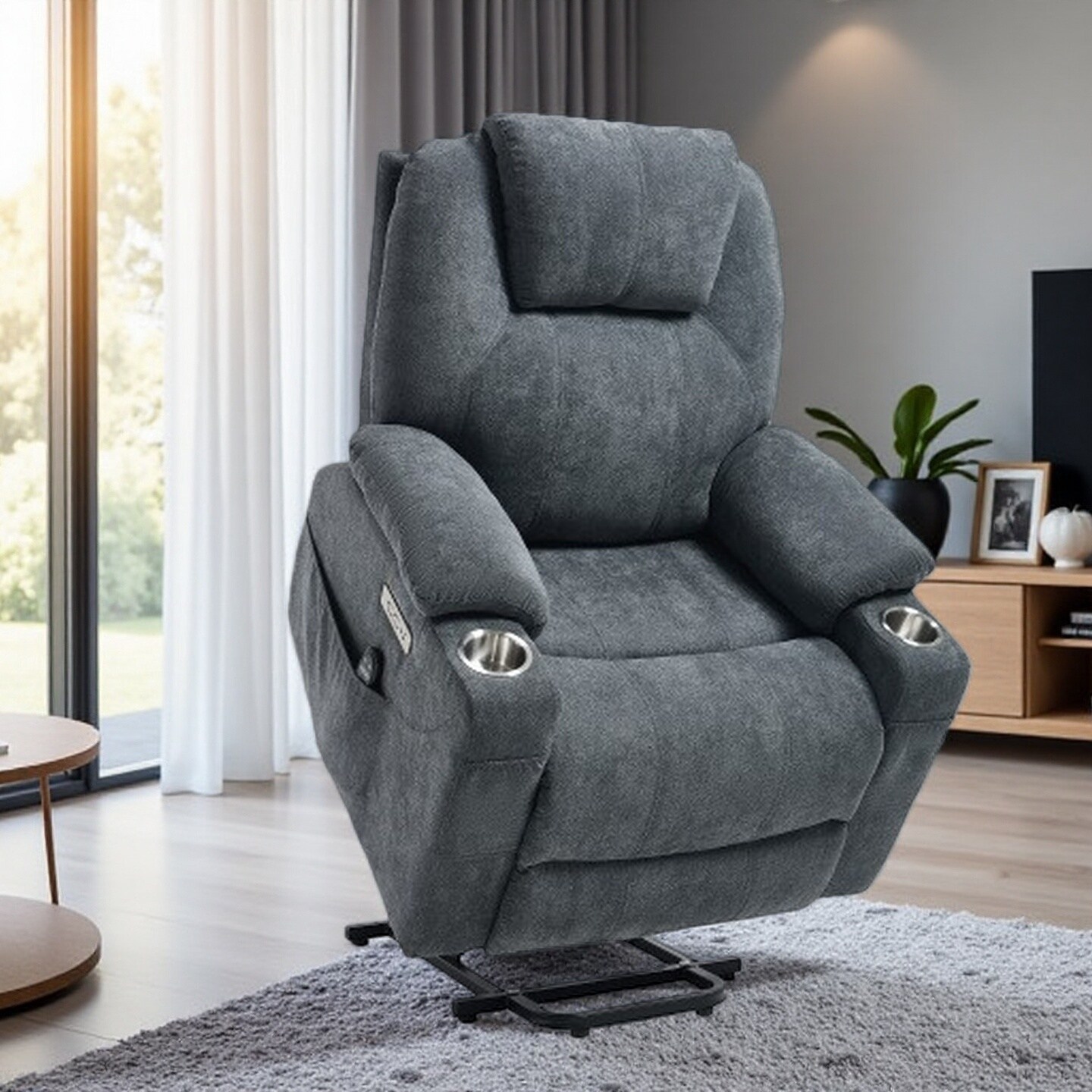 Power Lift Recliner Chair with 8-Point Massage, Lumbar Heat, USB & Type-C Ports, Stainless Steel Cup Holders