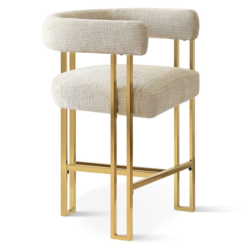 25" Seat Height Upholstered Chenille Gold Matel Counter Stool