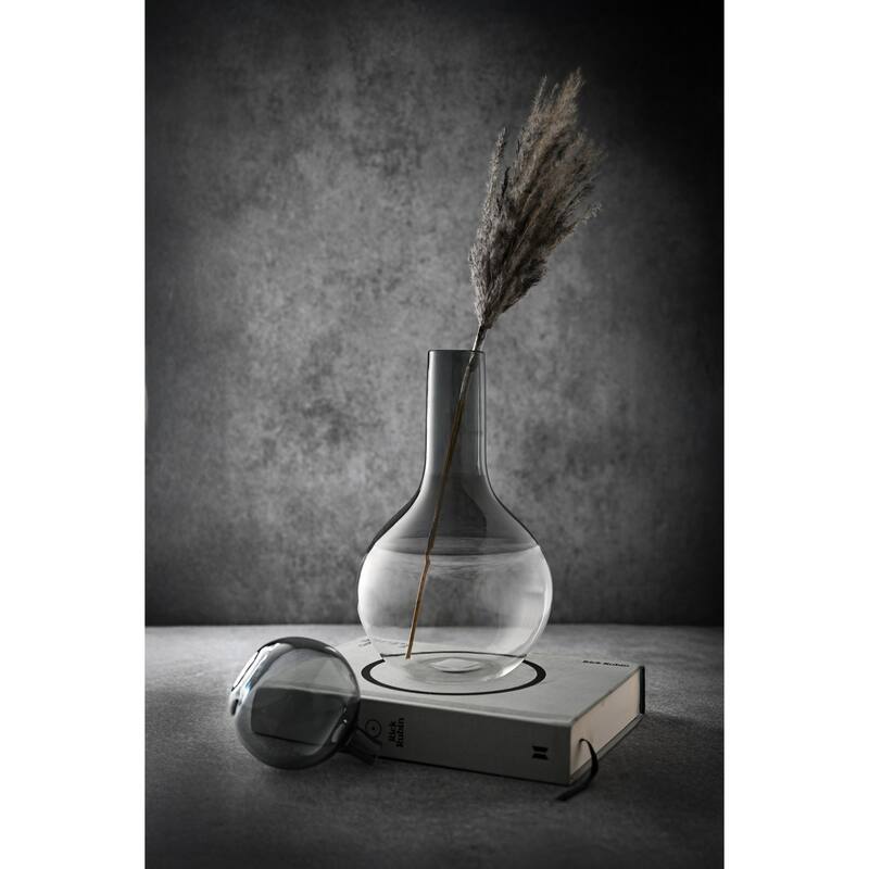Glass Globe Bottle Vase - 11" - Clear and Gray