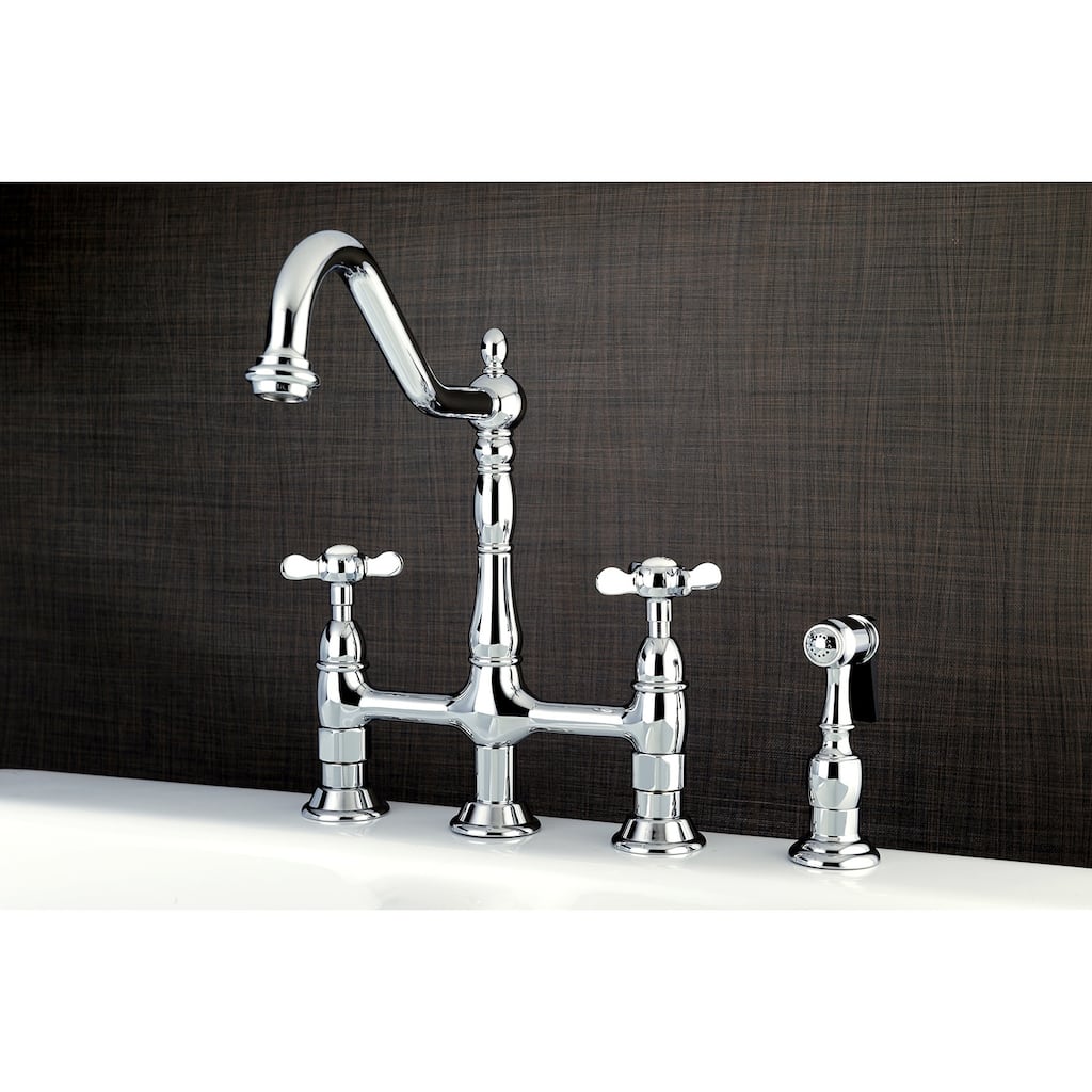 Kingston Brass Essex Bridge Kitchen Faucet with Brass Sprayer