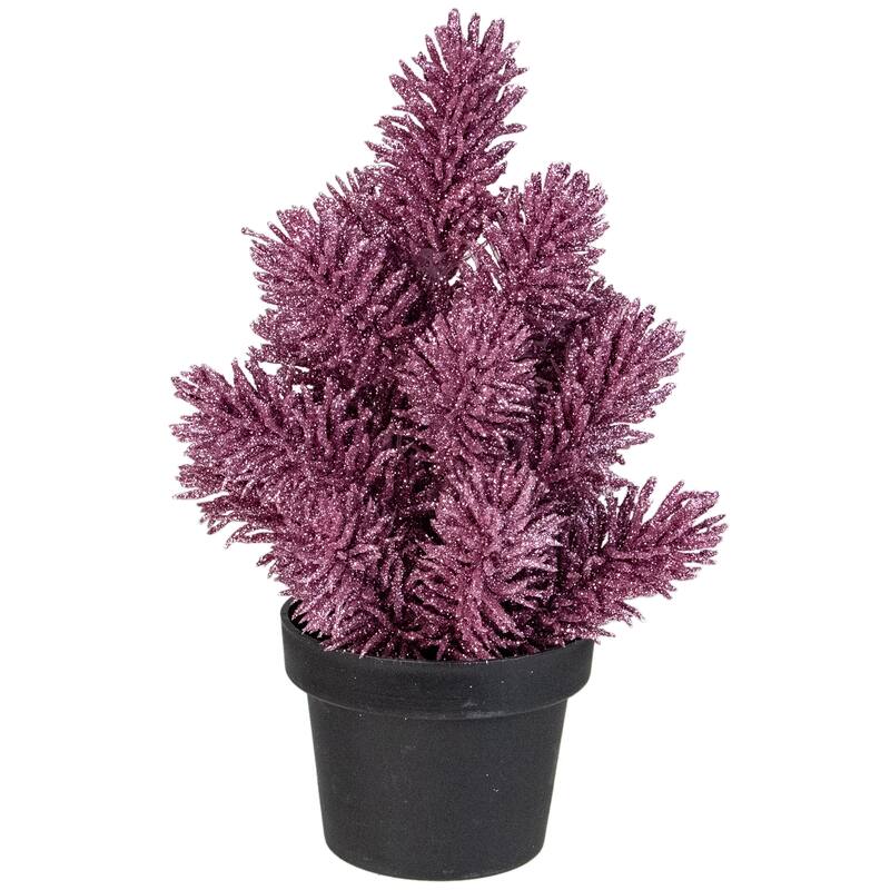 8.5" Pink Potted Metallic Glitter Artificial Pine Christmas Tree Unlit - under-3-feet