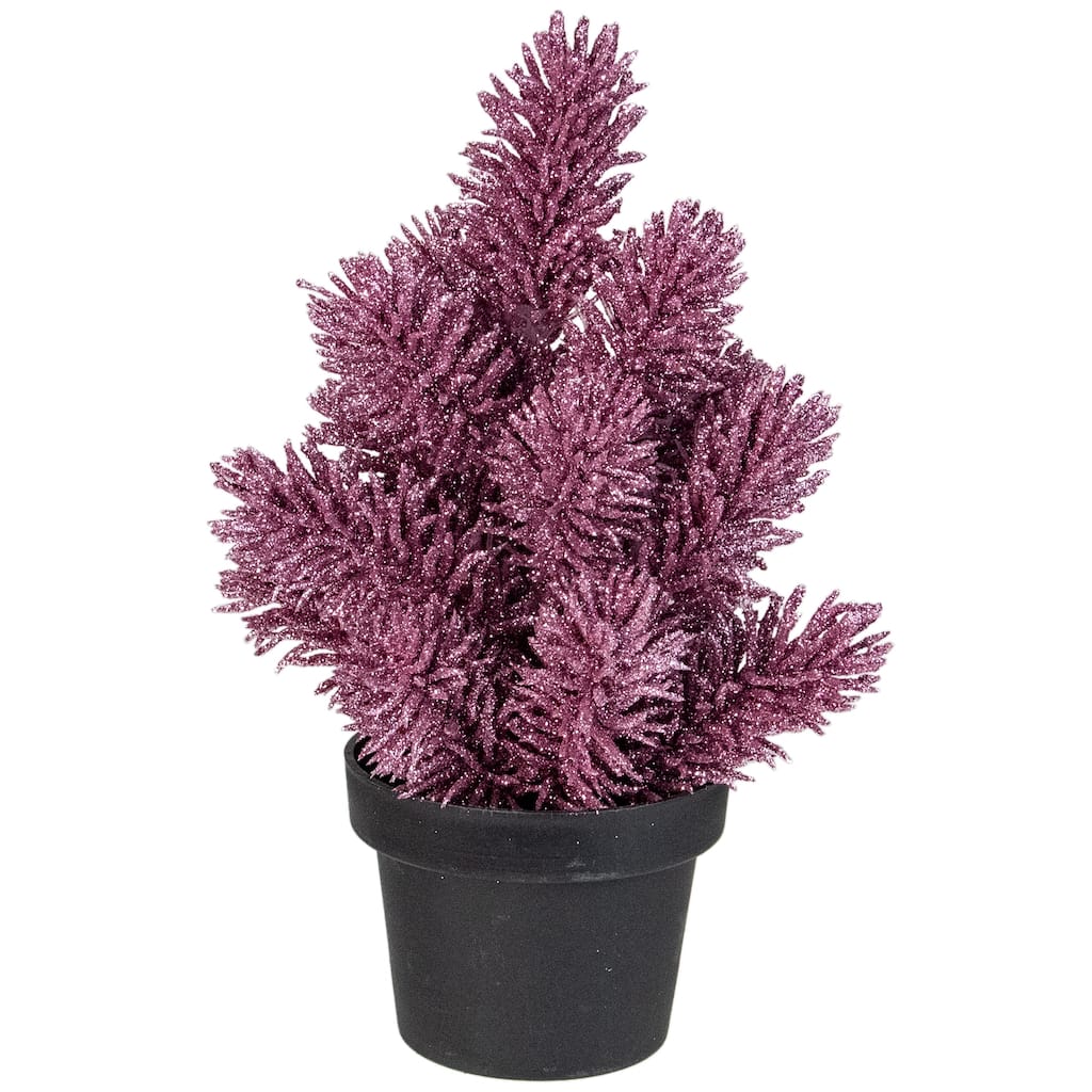 8.5" Pink Potted Metallic Glitter Artificial Pine Christmas Tree Unlit - under-3-feet