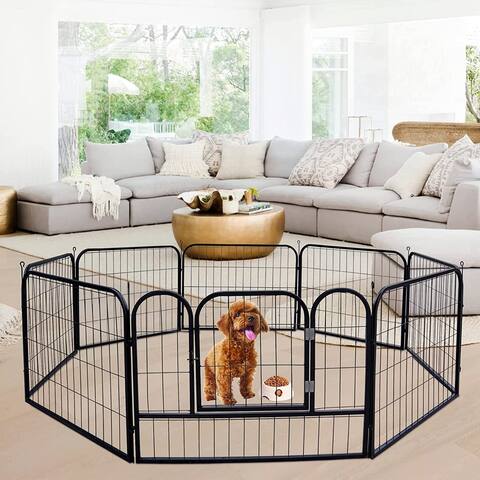 Outdoor Indoor Foldable 8/16 Panels Metal Pet Playpen, Black, Silver