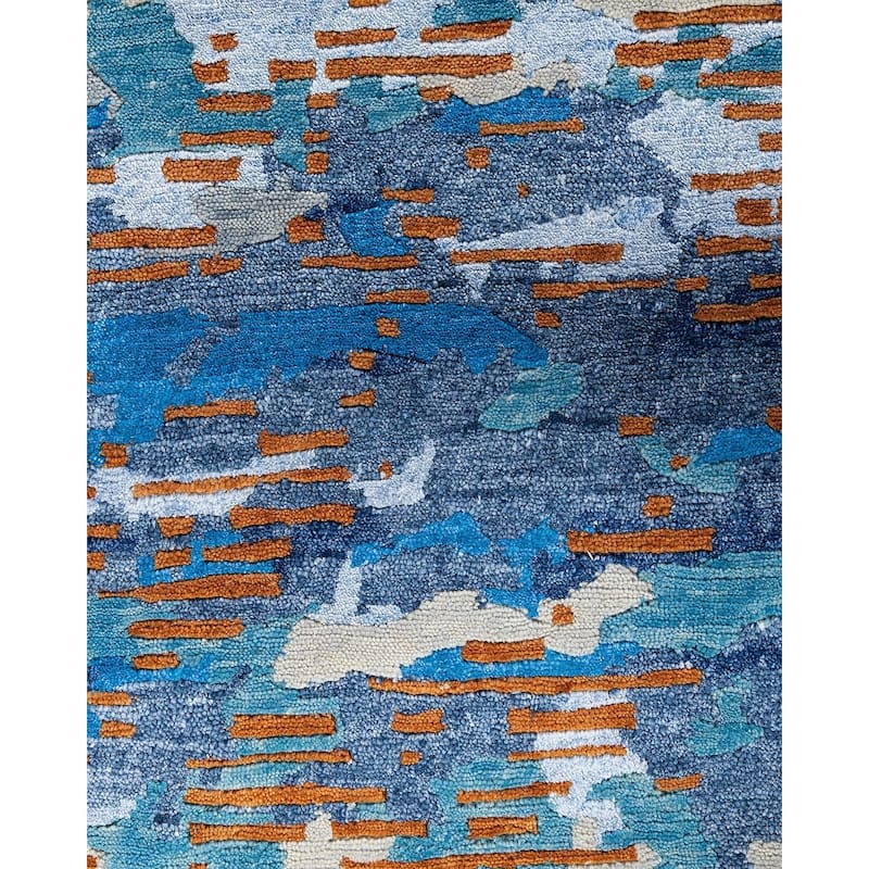 Modern One-of-a-Kind Hand-Knotted Area Rug - Navy, 9' 1" x 12' 3" - 9' 1" x 12' 3"