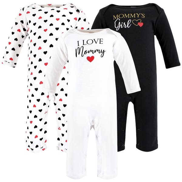 slide 1 of 1, Hudson Baby Infant Girl Cotton Coveralls, Girl Mommy Red Black 0 - 3 Months - White